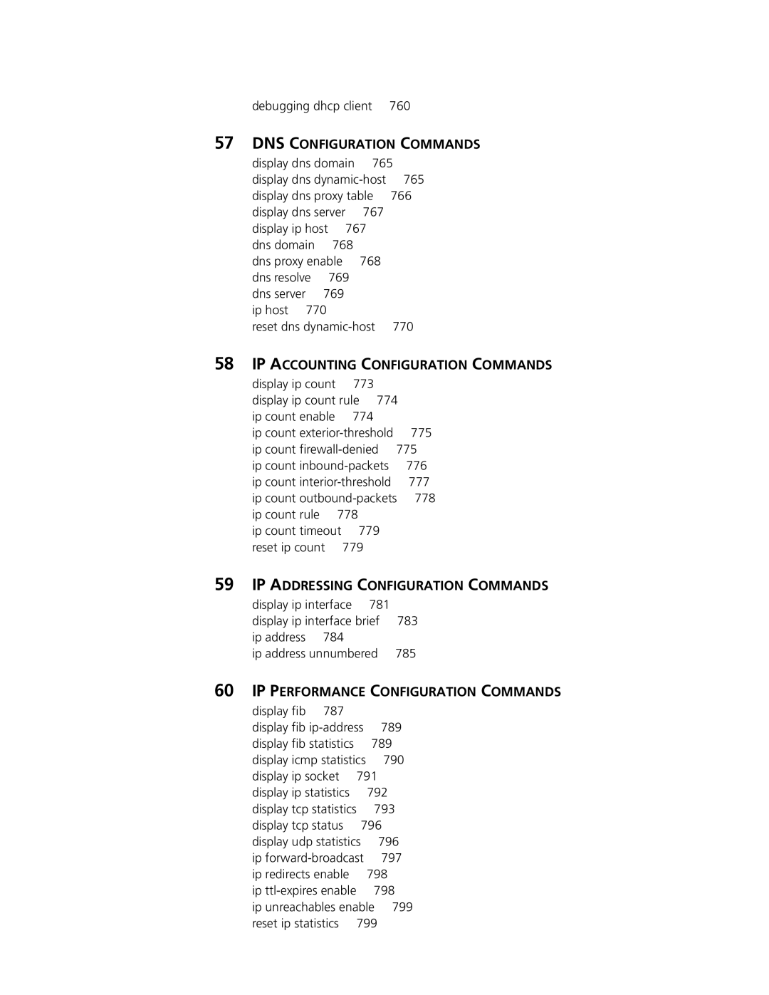 3Com MSR 50, MSR 30 DNS Configuration Commands, IP Accounting Configuration Commands, IP Addressing Configuration Commands 