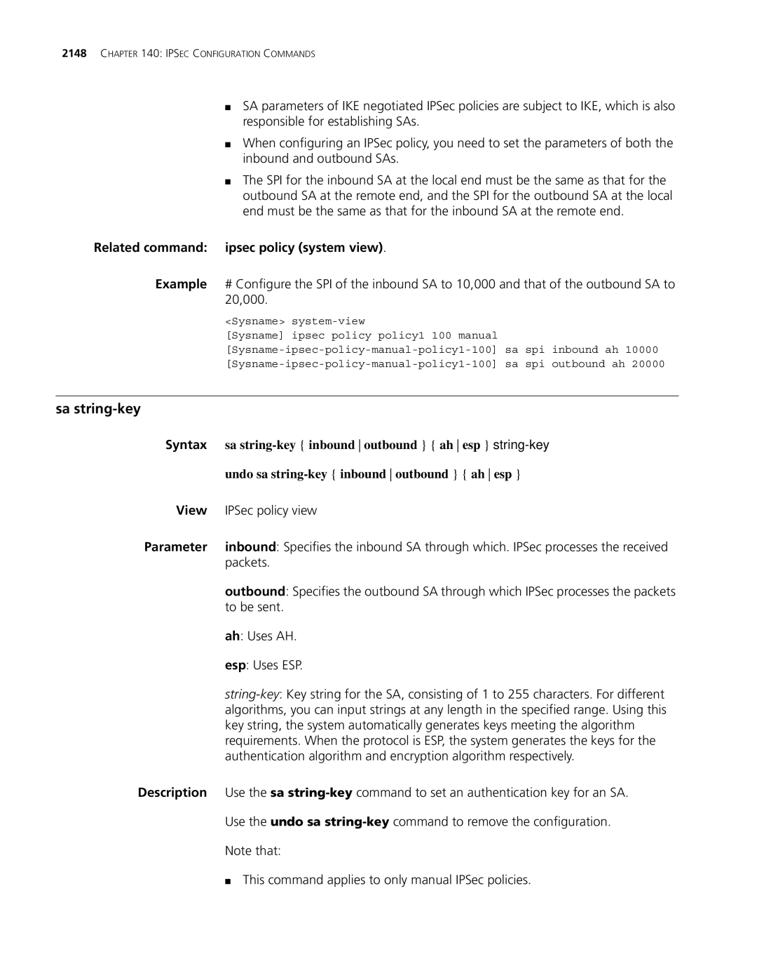 3Com MSR 30, MSR 50 manual Sa string-key 