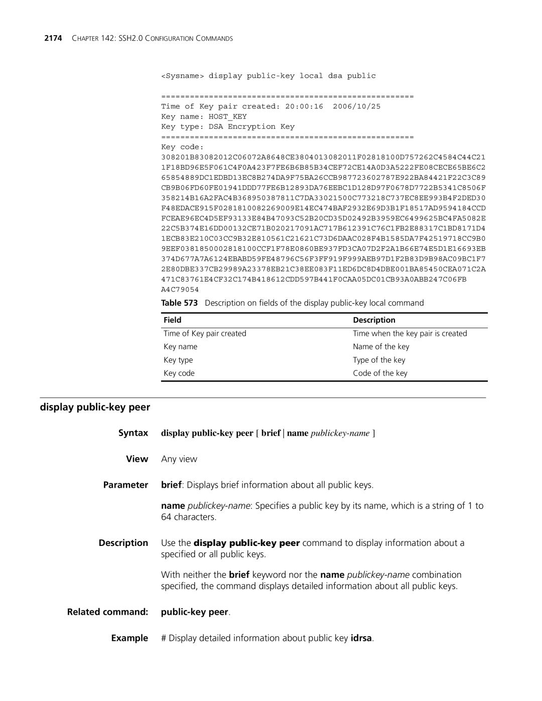 3Com MSR 30 Display public-key peer brief name publickey-name, Brief Displays brief information about all public keys 