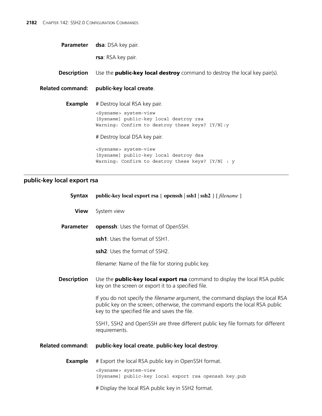 3Com MSR 30, MSR 50 manual Public-key local export rsa, Related command public-key local create 