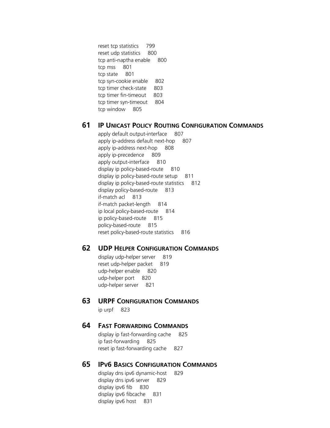 3Com MSR 30 IP Unicast Policy Routing Configuration Commands, UDP Helper Configuration Commands, Fast Forwarding Commands 