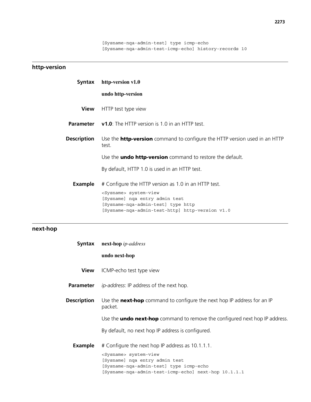 3Com MSR 50, MSR 30 manual Http-version, Next-hop, Undo http-version, Undo next-hop 