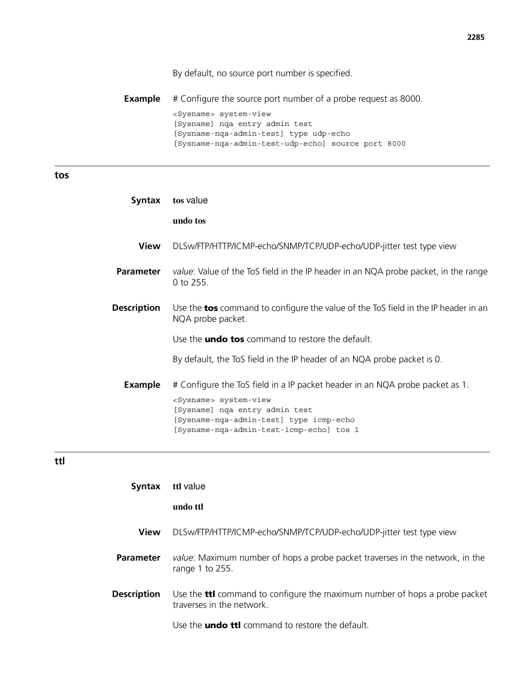 3Com MSR 50, MSR 30 manual Tos, Ttl, Syntax tos value, Syntax ttl value 