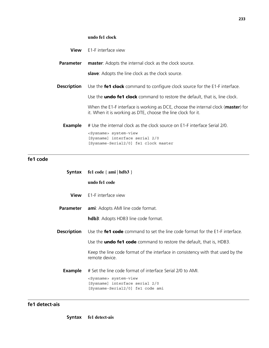 3Com MSR 50, MSR 30 manual Fe1 code, Fe1 detect-ais 