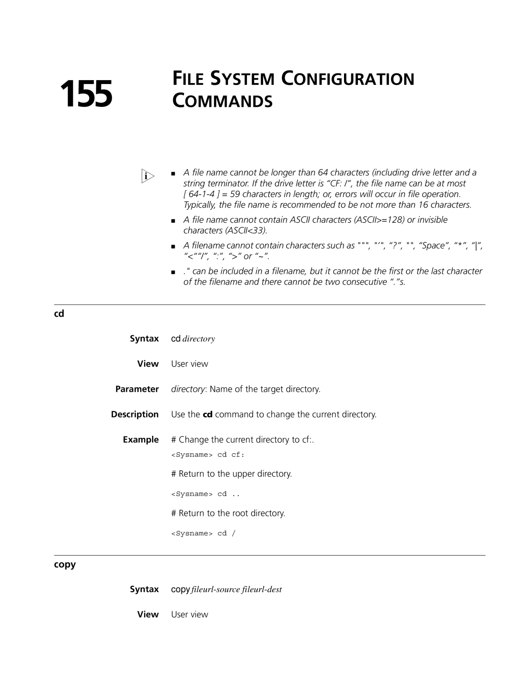 3Com MSR 50, MSR 30 manual File System Configuration Commands, Copy 