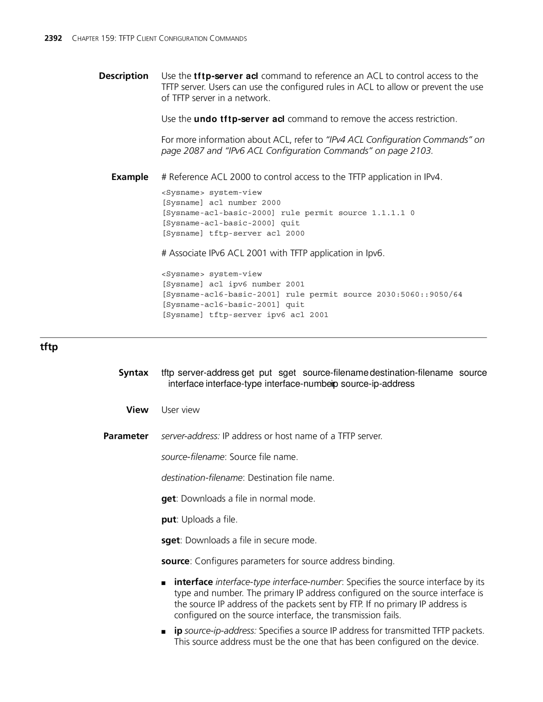 3Com MSR 30, MSR 50 manual # Associate IPv6 ACL 2001 with Tftp application in Ipv6 