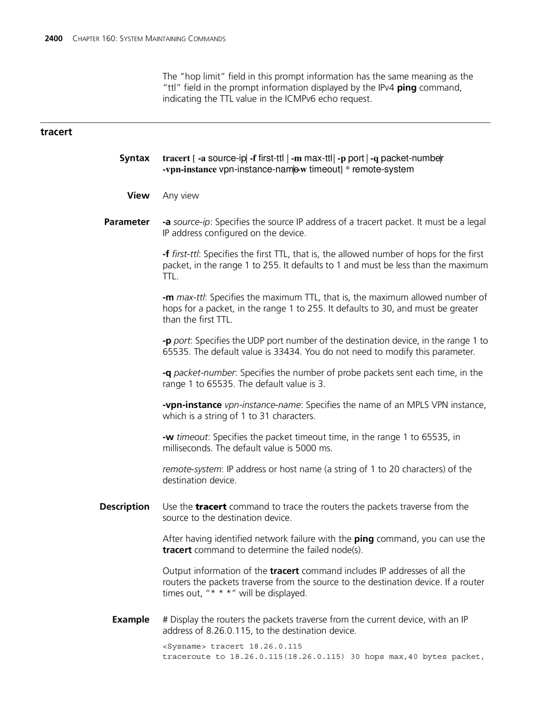 3Com MSR 30, MSR 50 manual Tracert 