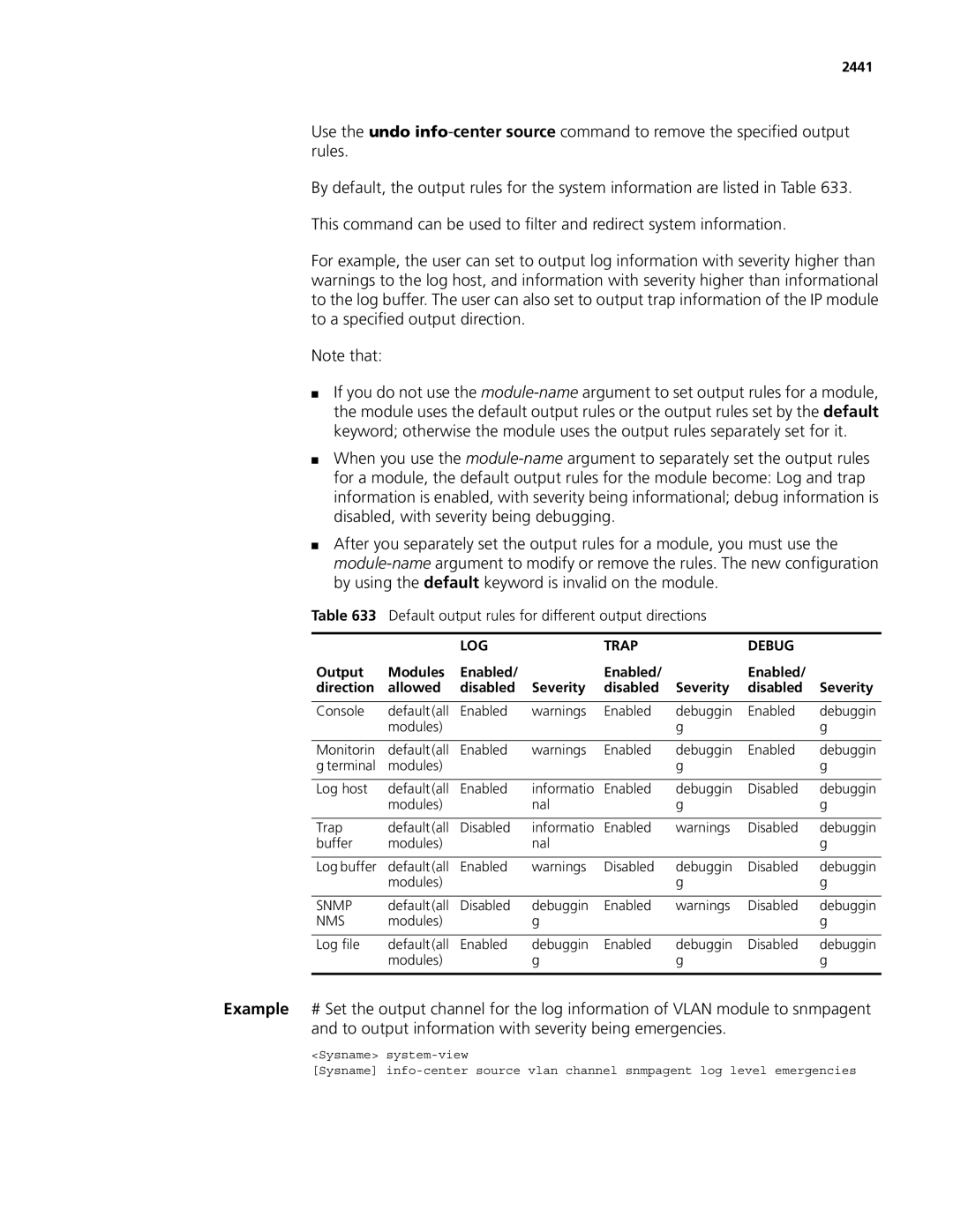 3Com MSR 50, MSR 30 manual Default output rules for different output directions, 2441, Nms 