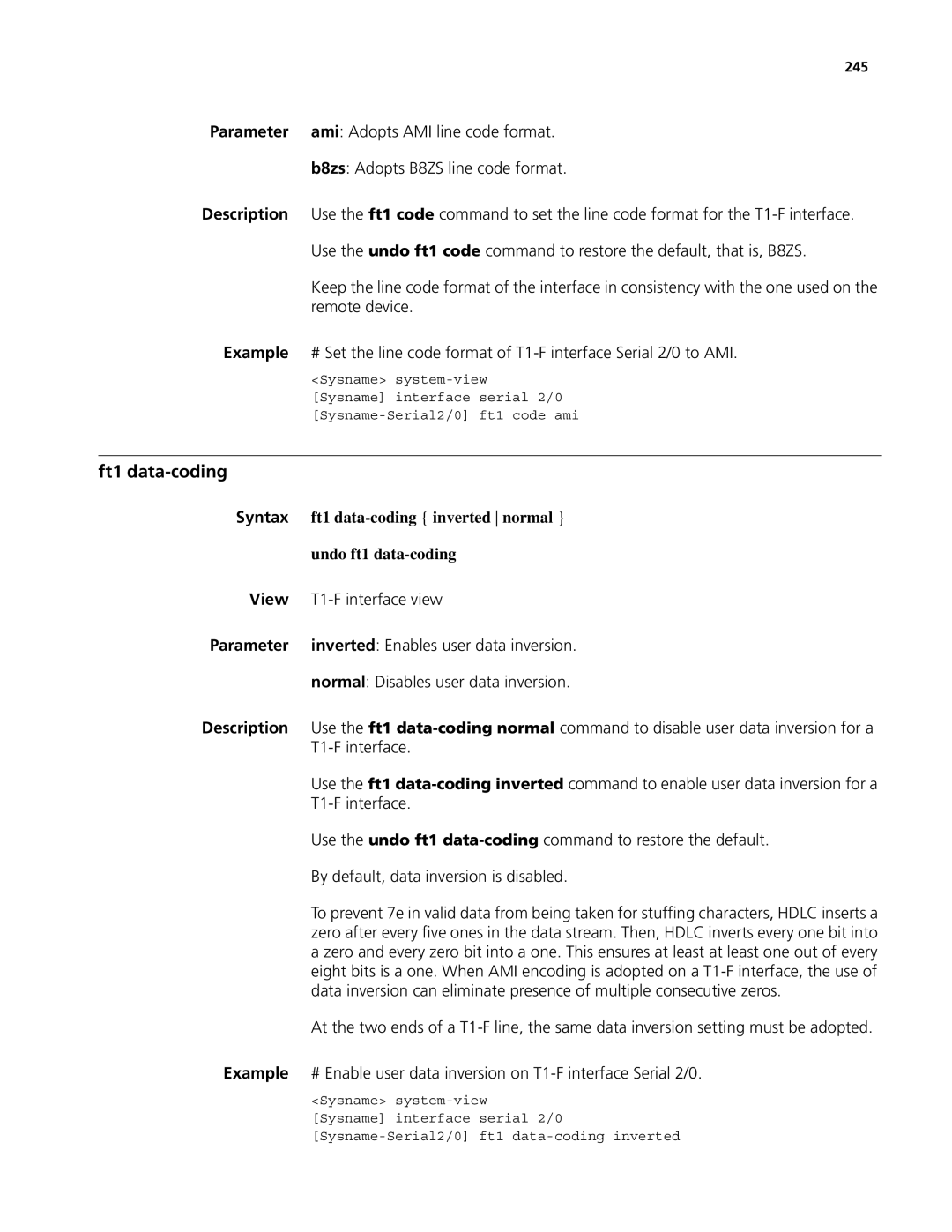 3Com MSR 50, MSR 30 manual Ft1 data-coding inverted normal, Undo ft1 data-coding 