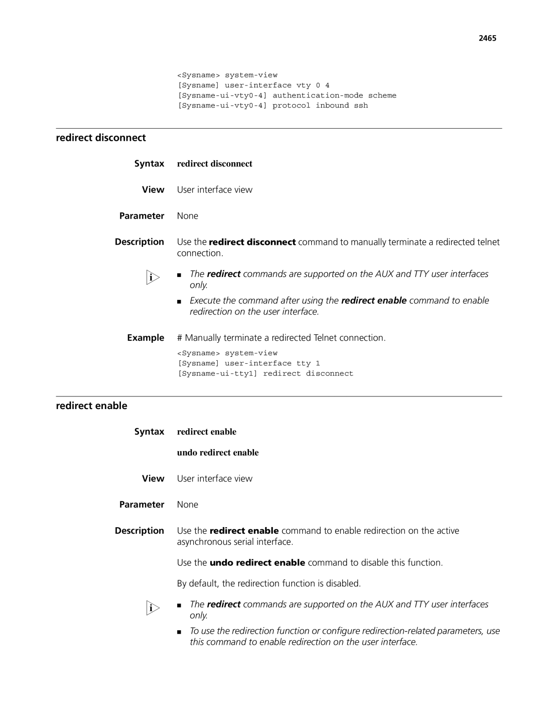 3Com MSR 50, MSR 30 manual Redirect disconnect, Redirect enable, Undo redirect enable 