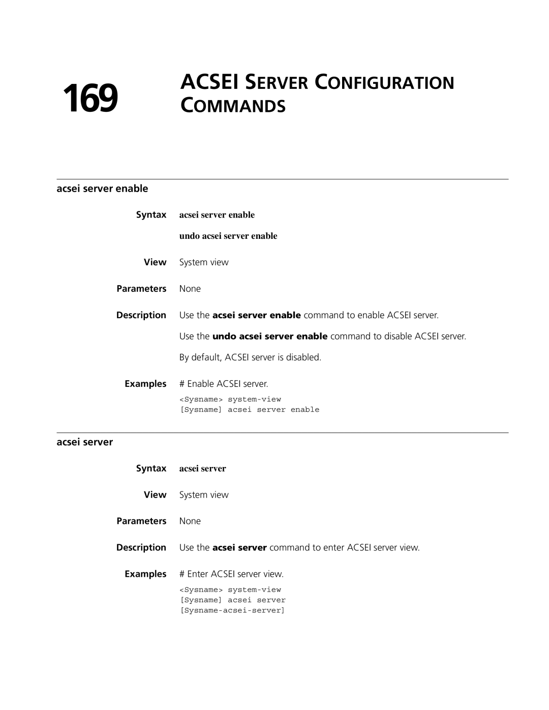 3Com MSR 50 Acsei Server Configuration Commands, Acsei server enable, Syntax acsei server enable Undo acsei server enable 