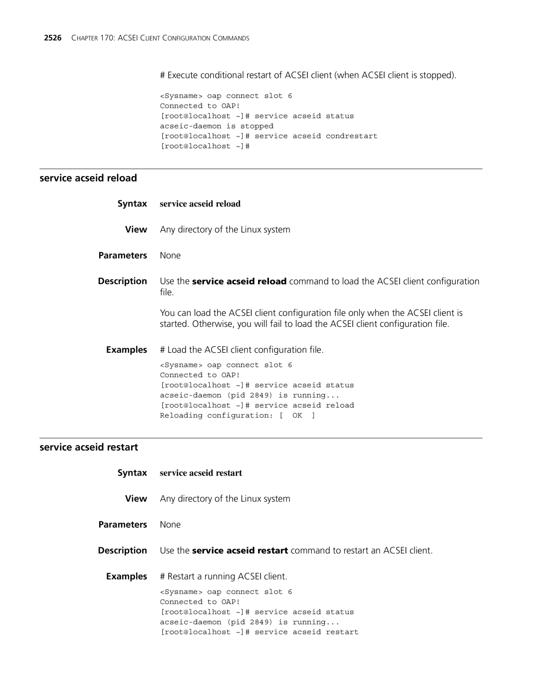 3Com MSR 30, MSR 50 manual Service acseid reload, Service acseid restart, # Load the Acsei client configuration file 