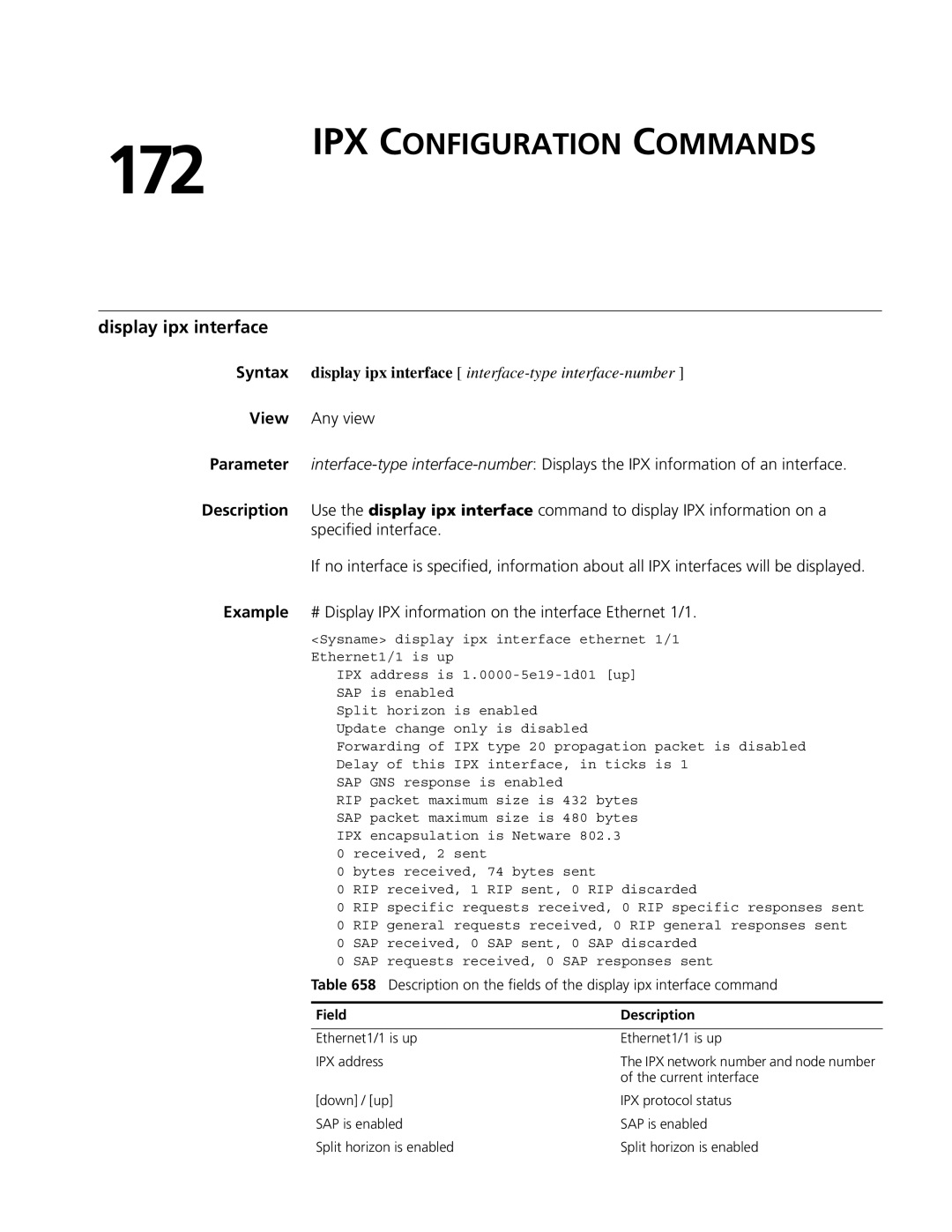 3Com MSR 50, MSR 30 manual 172, IPX Configuration Commands, Display ipx interface 