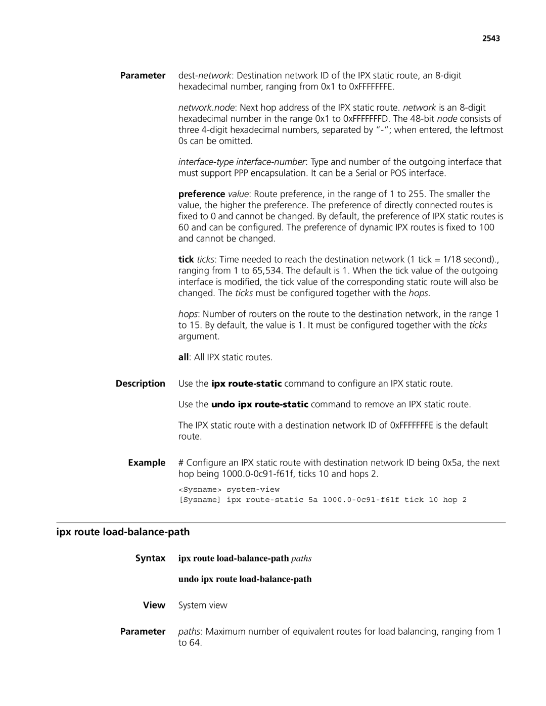 3Com MSR 50, MSR 30 manual Ipx route load-balance-path, 2543 