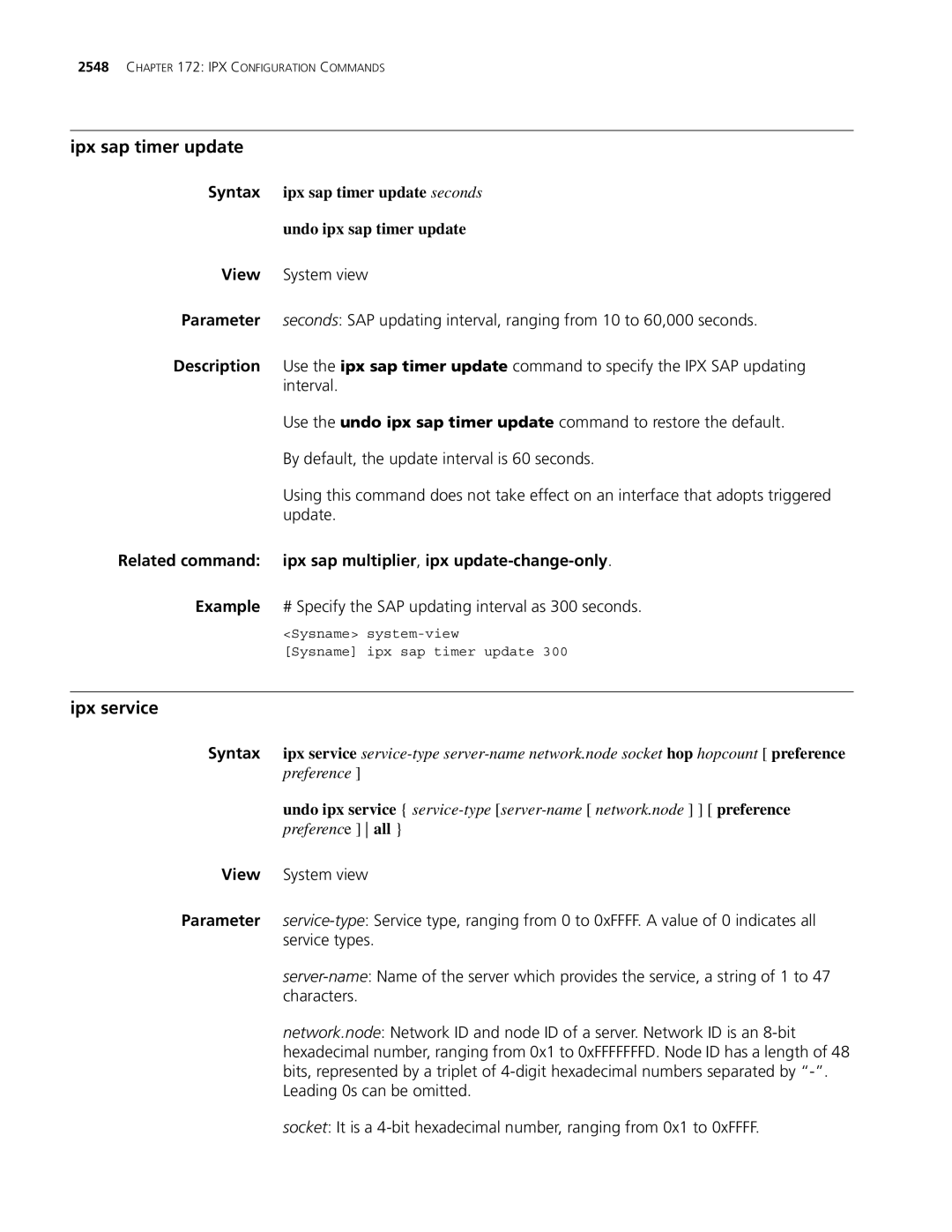 3Com MSR 30, MSR 50 manual Ipx sap timer update, Ipx service, Related command ipx sap multiplier, ipx update-change-only 