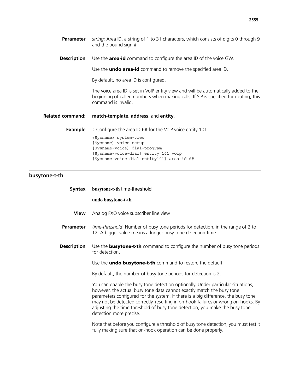 3Com MSR 50, MSR 30 manual Busytone-t-th, Related command match-template,address, and entity, 2555 