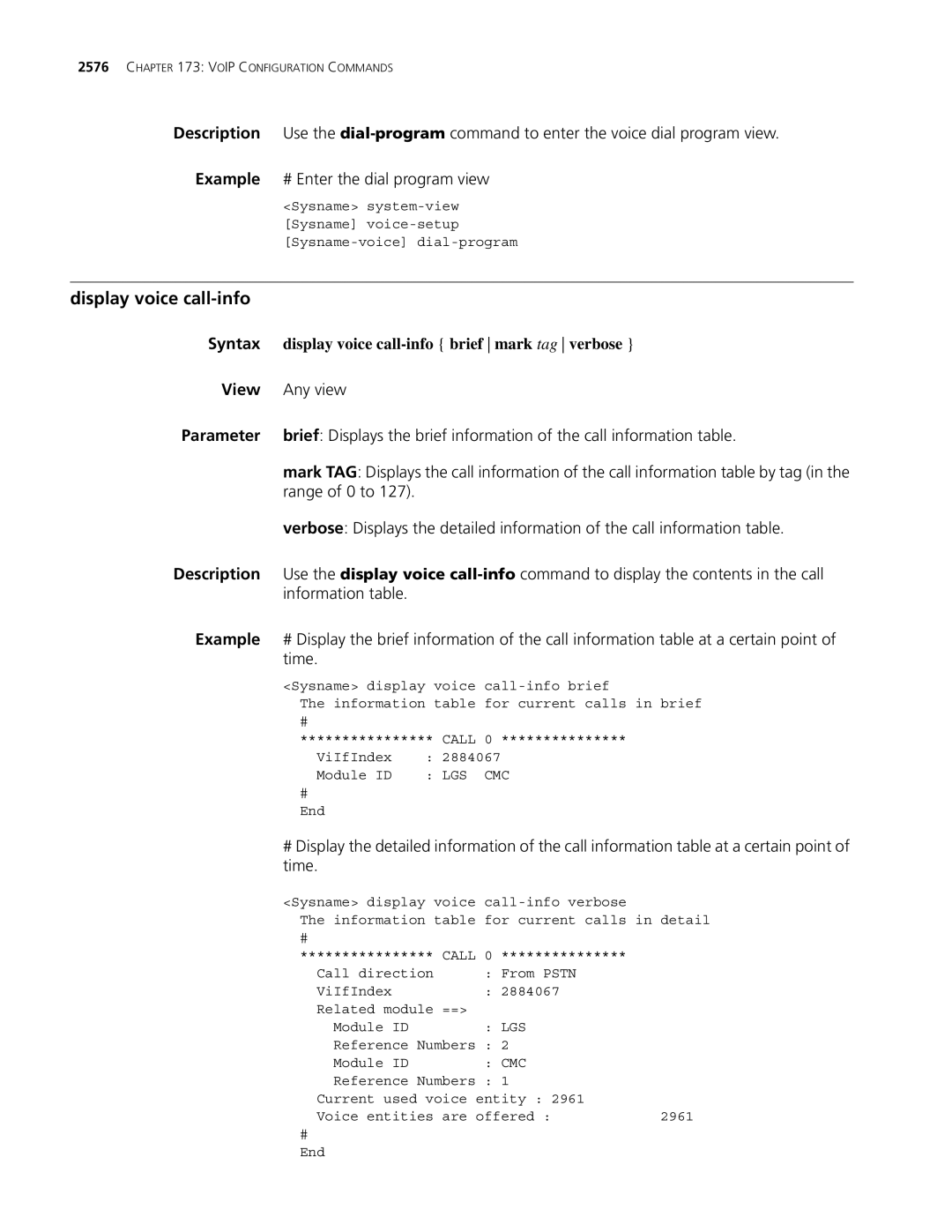 3Com MSR 30, MSR 50 manual Display voice call-info brief mark tag verbose, Range of 0 to, Information table 