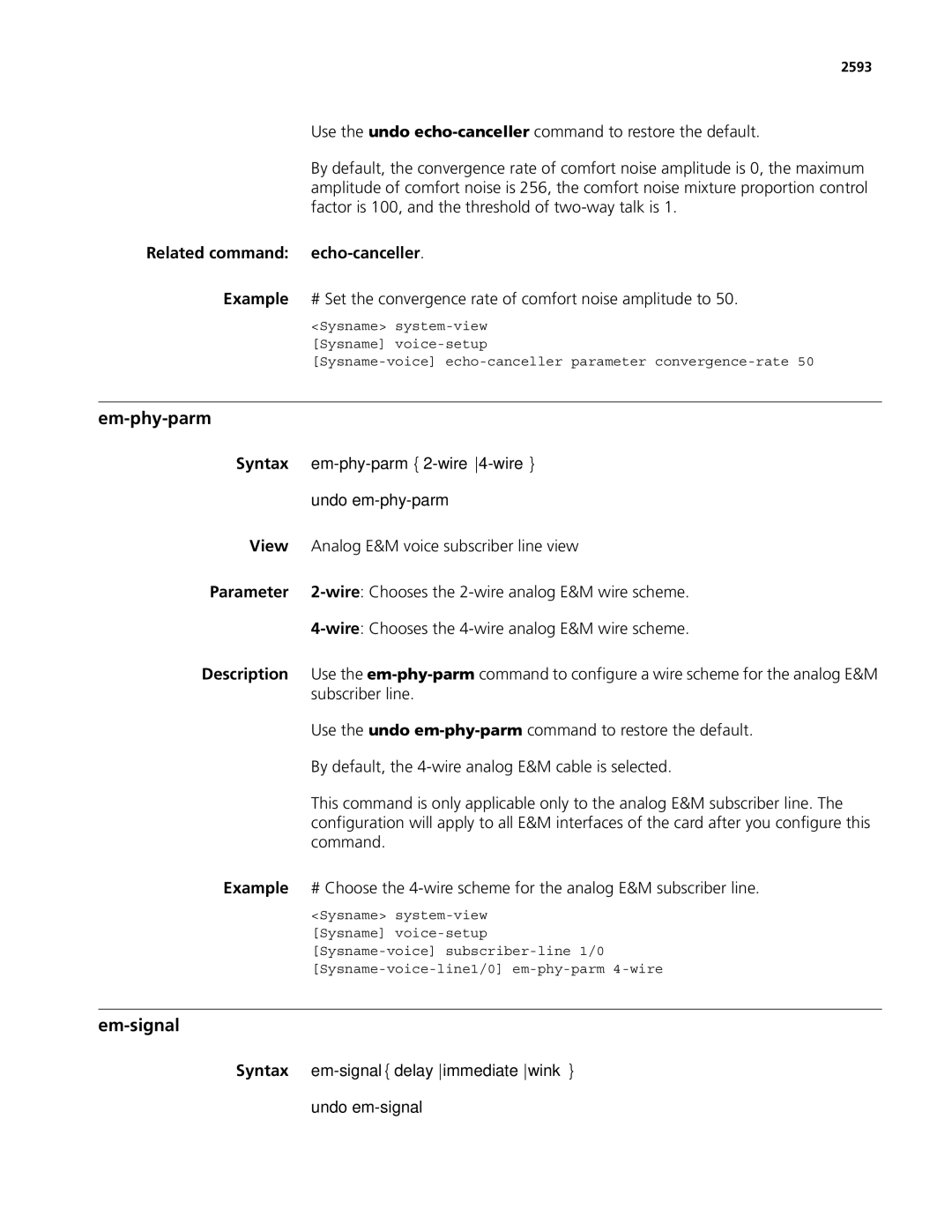 3Com MSR 50, MSR 30 manual Em-phy-parm, Em-signal, Related command echo-canceller 