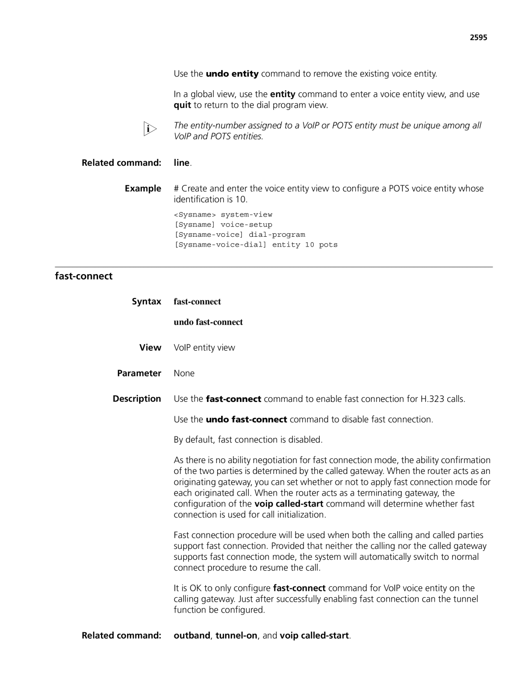 3Com MSR 50, MSR 30 manual Fast-connect, Related command Line Example, Undo fast-connect 