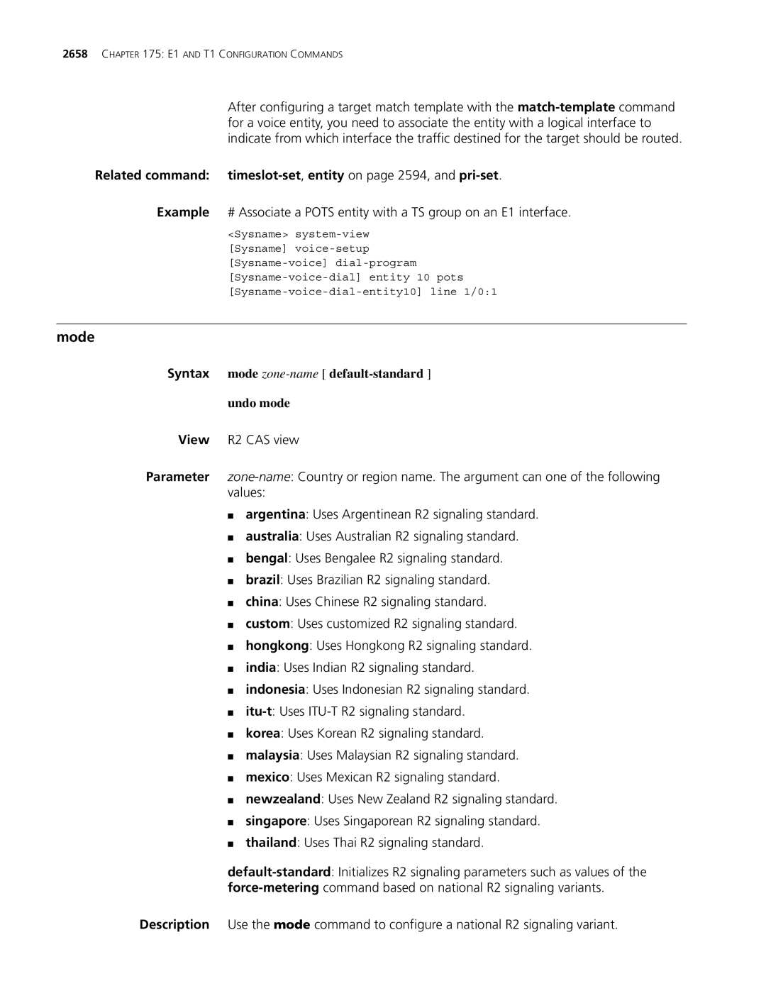 3Com MSR 30, MSR 50 manual Mode, Syntax mode zone-name default-standard Undo mode 