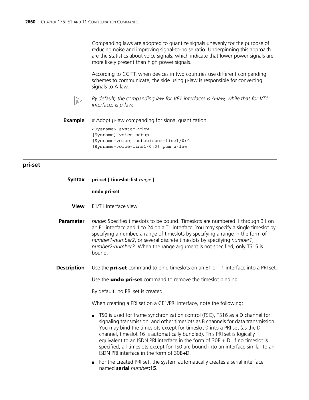 3Com MSR 30, MSR 50 manual Pri-set, Example # Adopt µ-law companding for signal quantization 