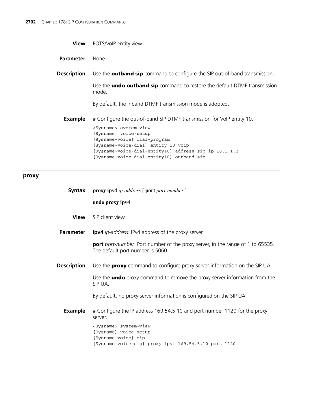 3Com MSR 30, MSR 50 manual Proxy, Undo proxy ipv4, SIP client view, Ipv4 ip-address IPv4 address of the proxy server 