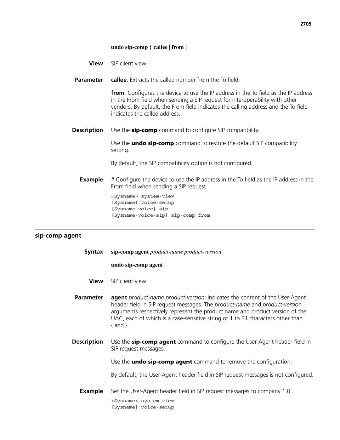 3Com MSR 50, MSR 30 manual Sip-comp agent, Undo sip-comp callee from, SIP client view, SIP request messages 