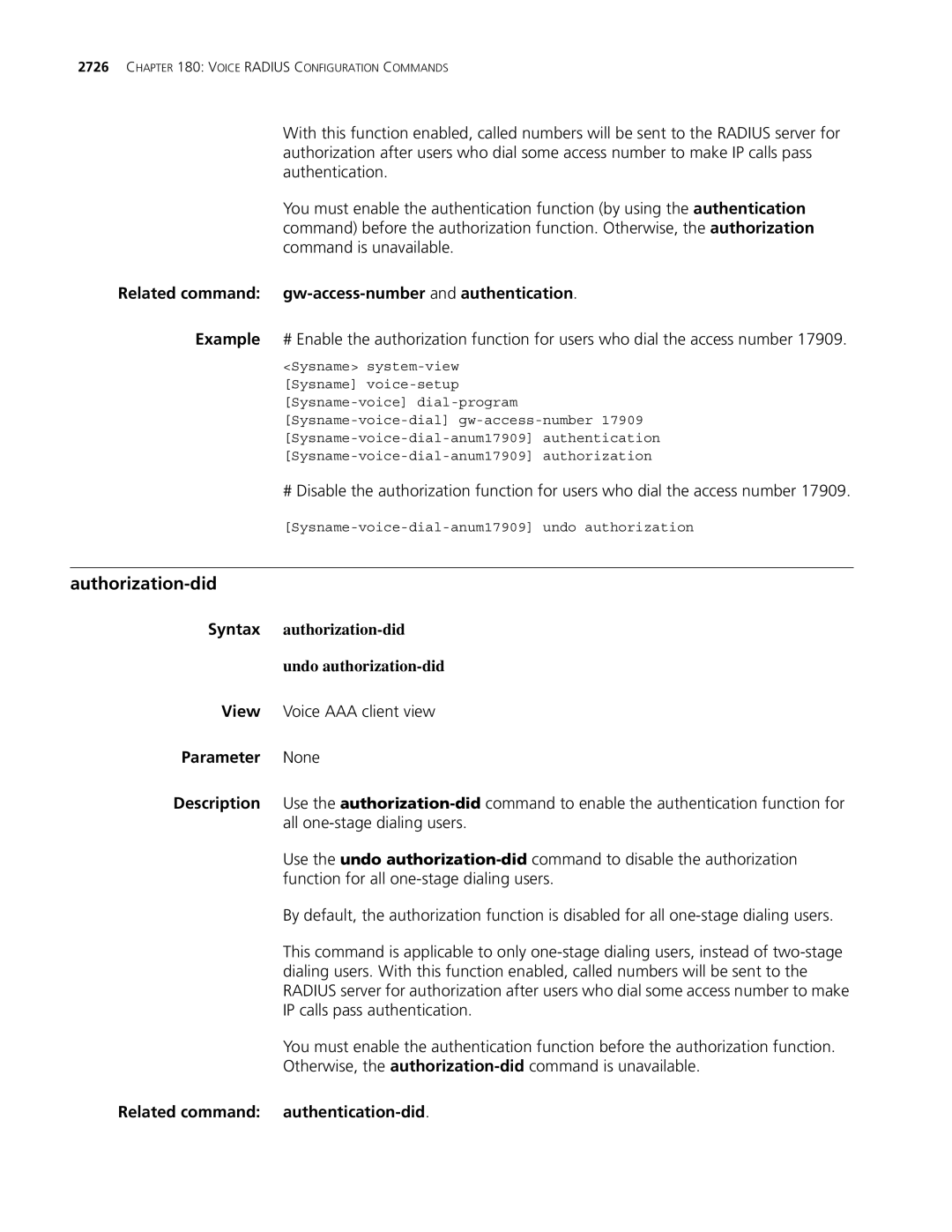 3Com MSR 30 Authorization-did, Related command gw-access-numberand authentication, Related command authentication-did 