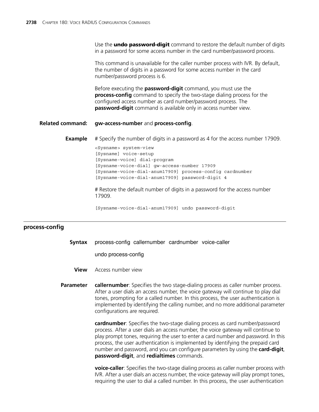 3Com MSR 30, MSR 50 manual Process-config, Related command gw-access-numberand process-config 