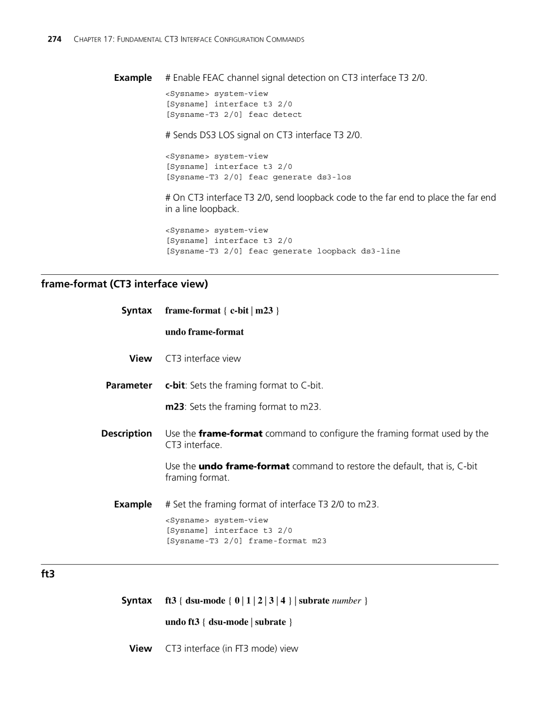 3Com MSR 30, MSR 50 manual Frame-format CT3 interface view, Ft3, Frame-format c-bit m23 