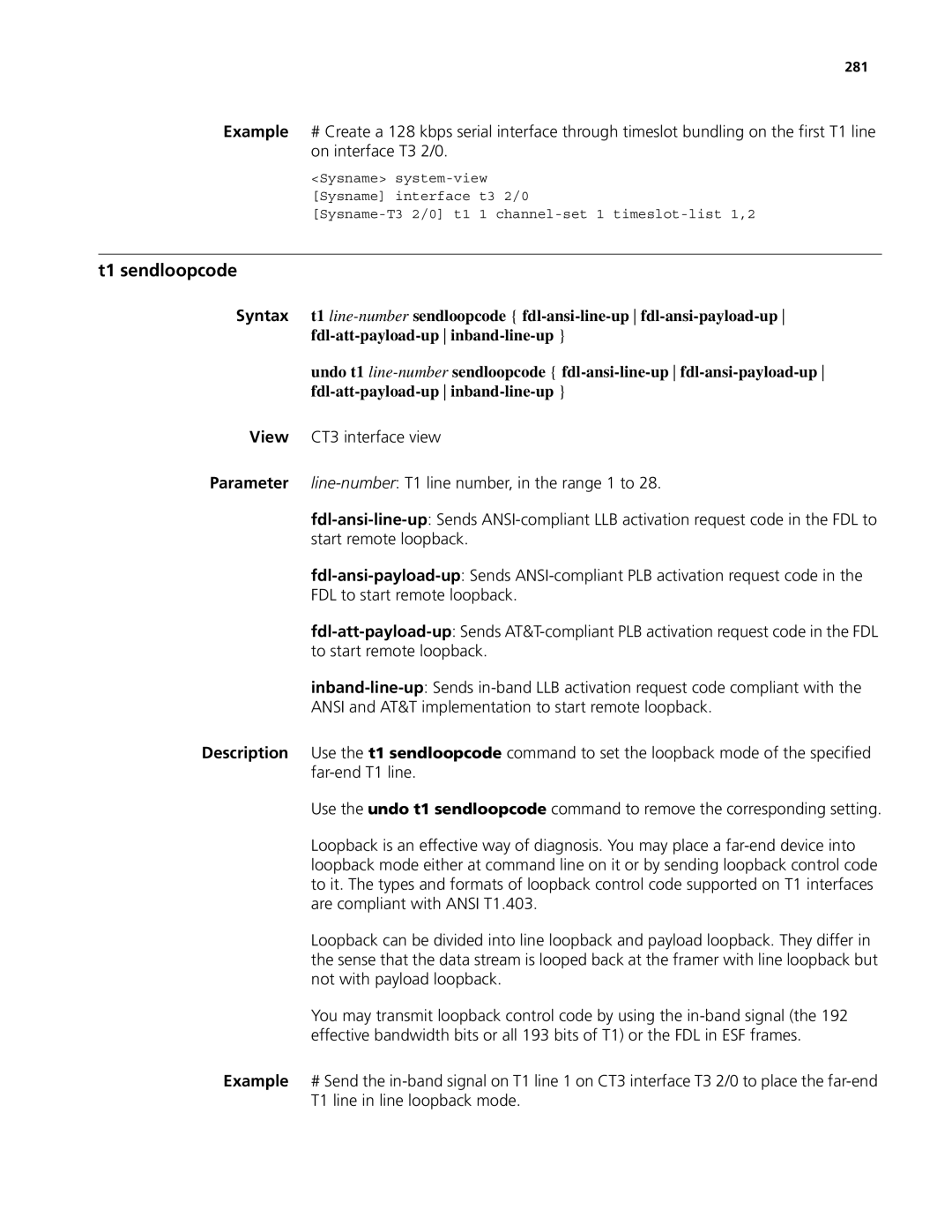 3Com MSR 50, MSR 30 manual T1 sendloopcode, 281 