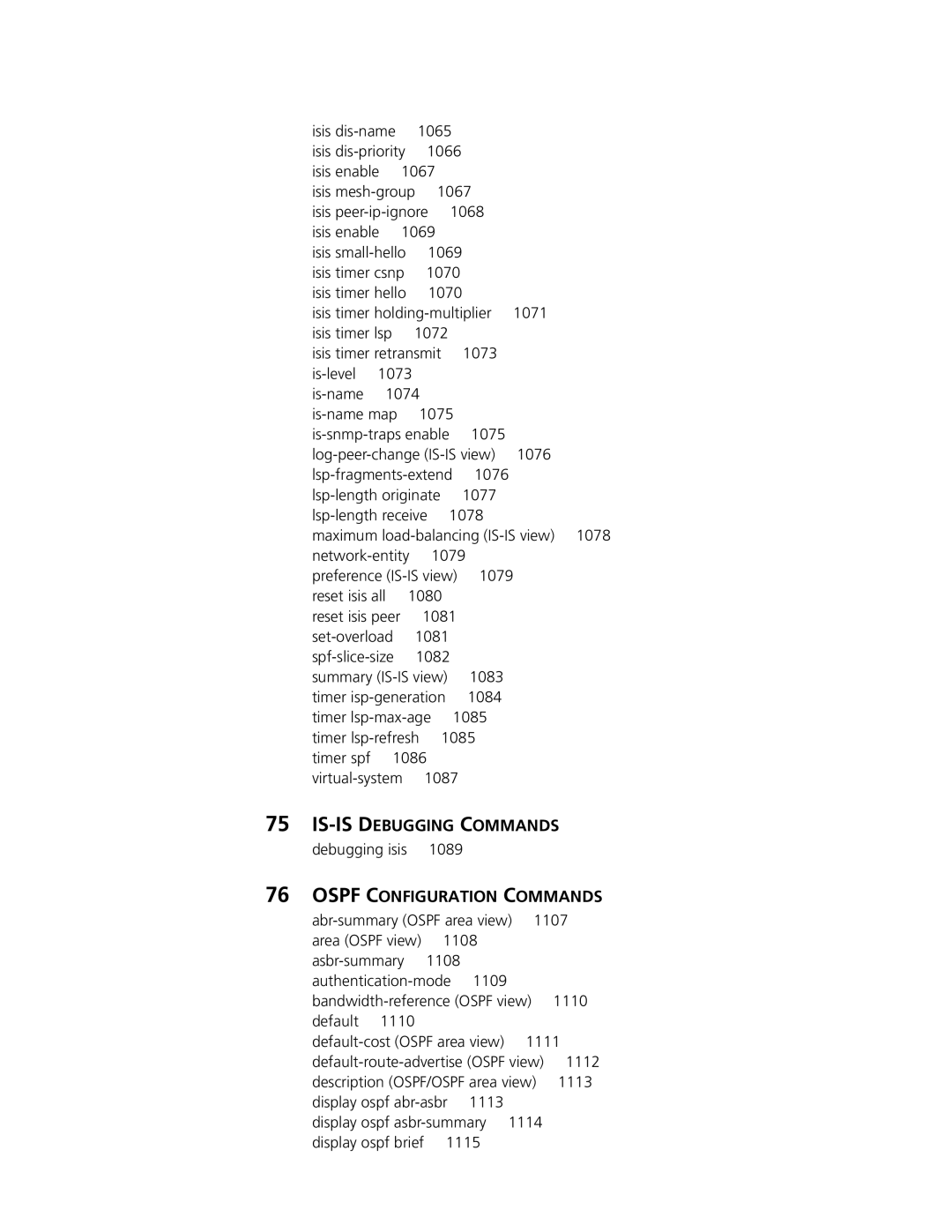 3Com MSR 50, MSR 30 manual IS-IS Debugging Commands, Ospf Configuration Commands 