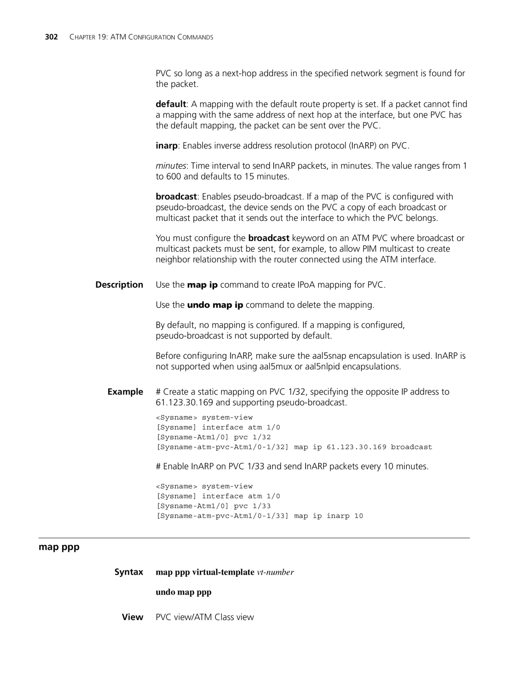 3Com MSR 30, MSR 50 manual Map ppp, Syntax map ppp virtual-template vt-number Undo map ppp 