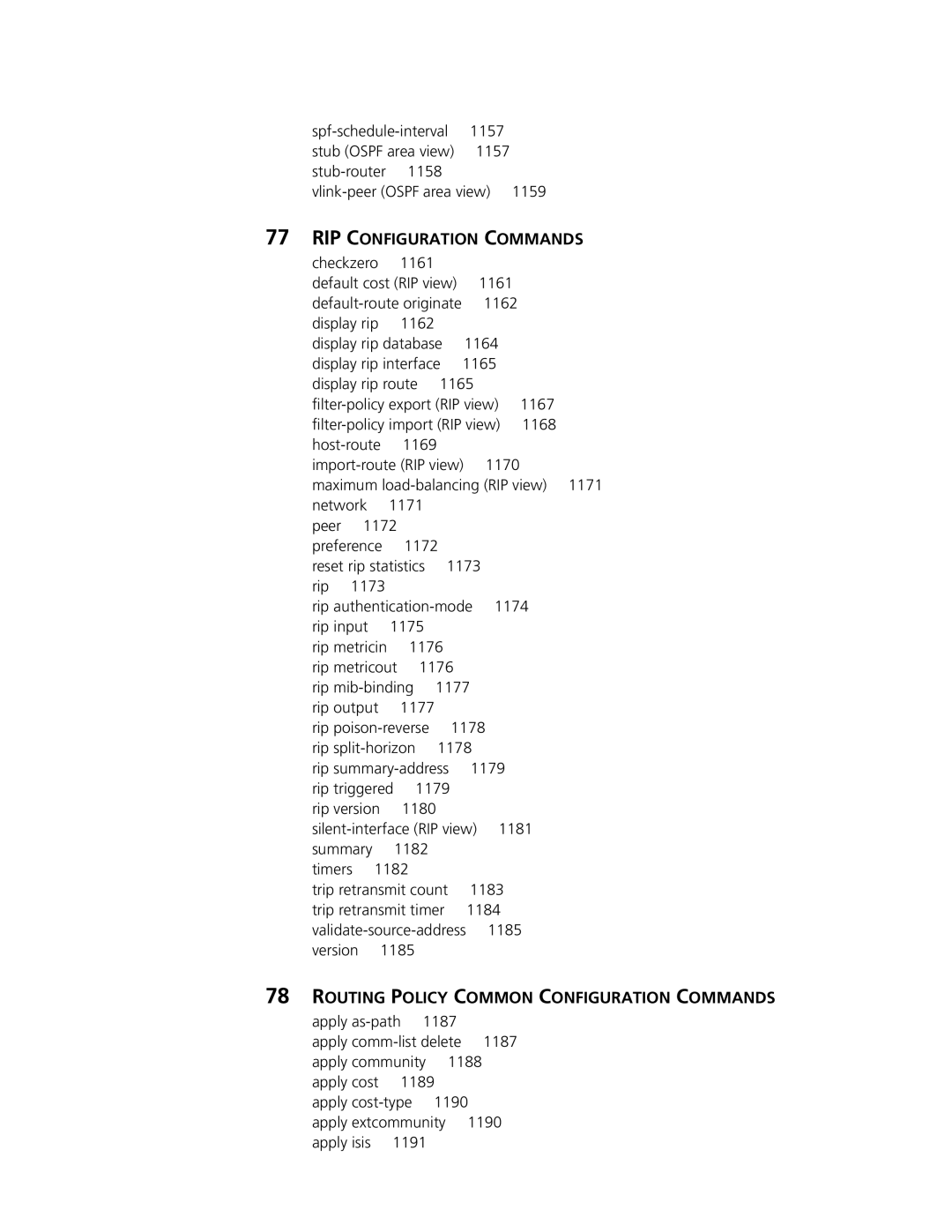 3Com MSR 50, MSR 30 manual RIP Configuration Commands, Routing Policy Common Configuration Commands, 1179 