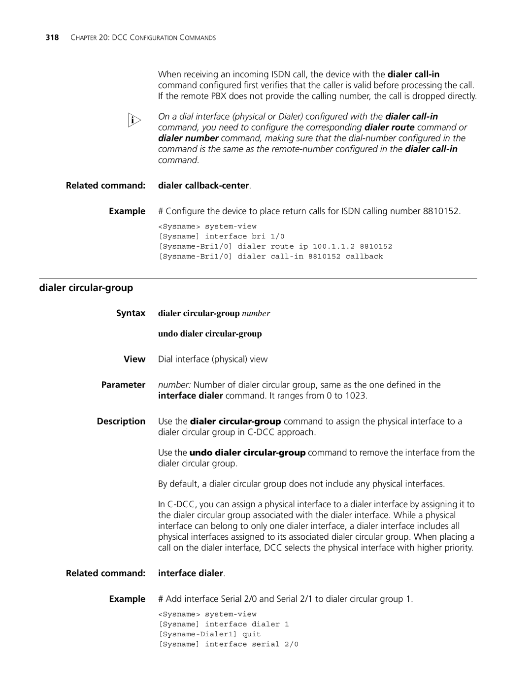 3Com MSR 30, MSR 50 manual Dialer circular-group, Related command dialer callback-center, Related command interface dialer 