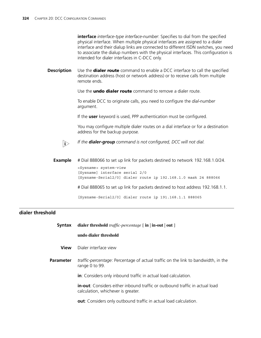 3Com MSR 30, MSR 50 manual Dialer threshold, Example 