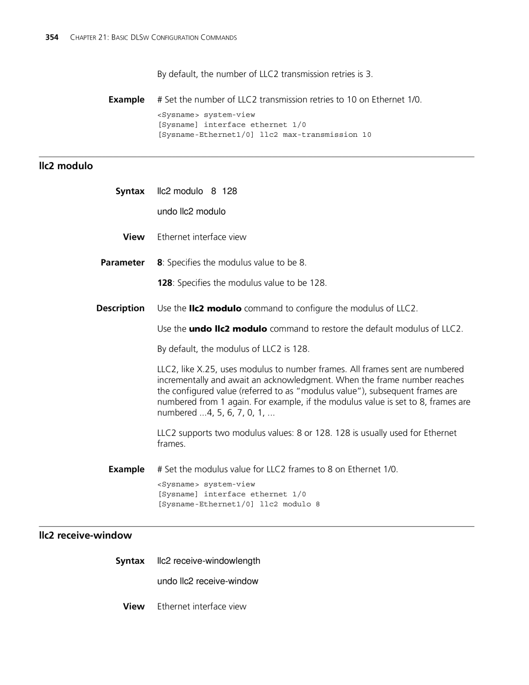 3Com MSR 30, MSR 50 manual Llc2 receive-window, Llc2 modulo 8, Undo llc2 modulo 