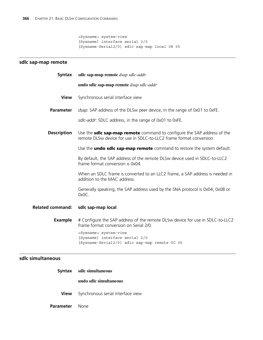 3Com MSR 30, MSR 50 manual Sdlc sap-map remote, Sdlc simultaneous, Related command sdlc sap-map local 