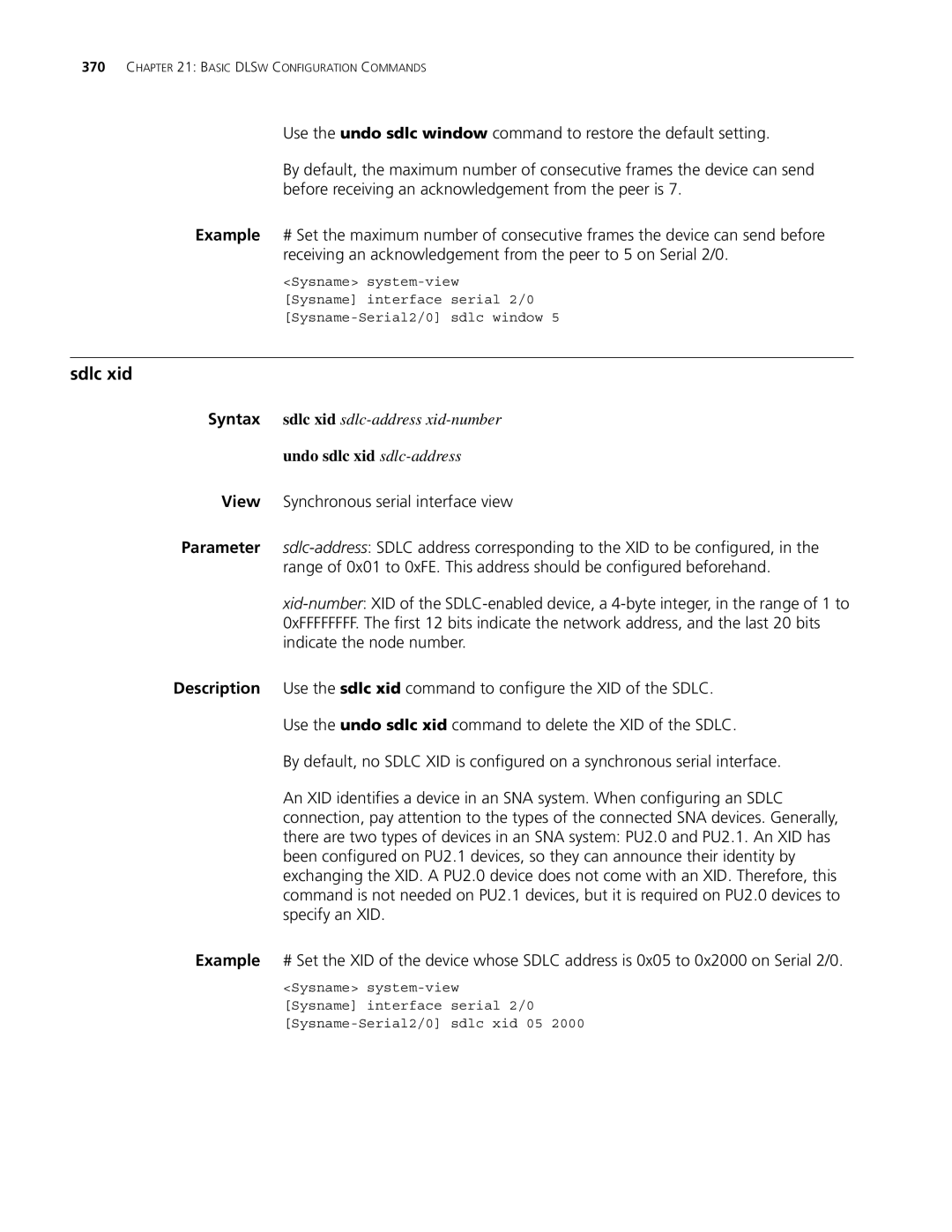 3Com MSR 30, MSR 50 manual Sdlc xid, Undo sdlc xid sdlc-address 