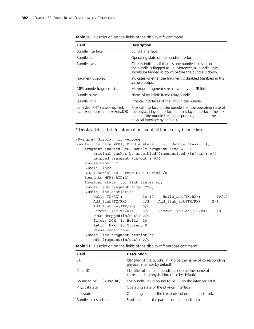 3Com MSR 30, MSR 50 manual Description on the fields of the display mfr command, Lid 