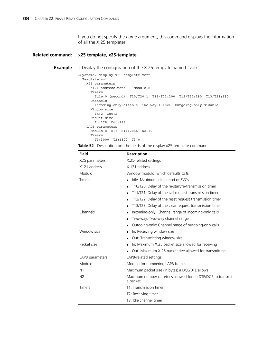 3Com MSR 30, MSR 50 manual Related command x25 template, x25-template 