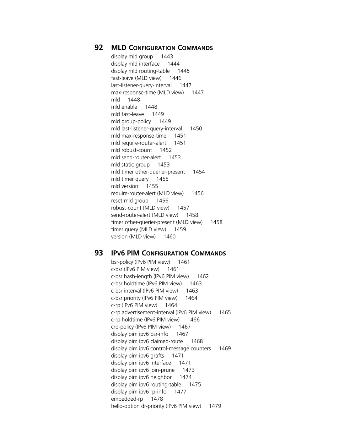 3Com MSR 50, MSR 30 manual MLD Configuration Commands, 93 IPV6 PIM Configuration Commands, 1451 