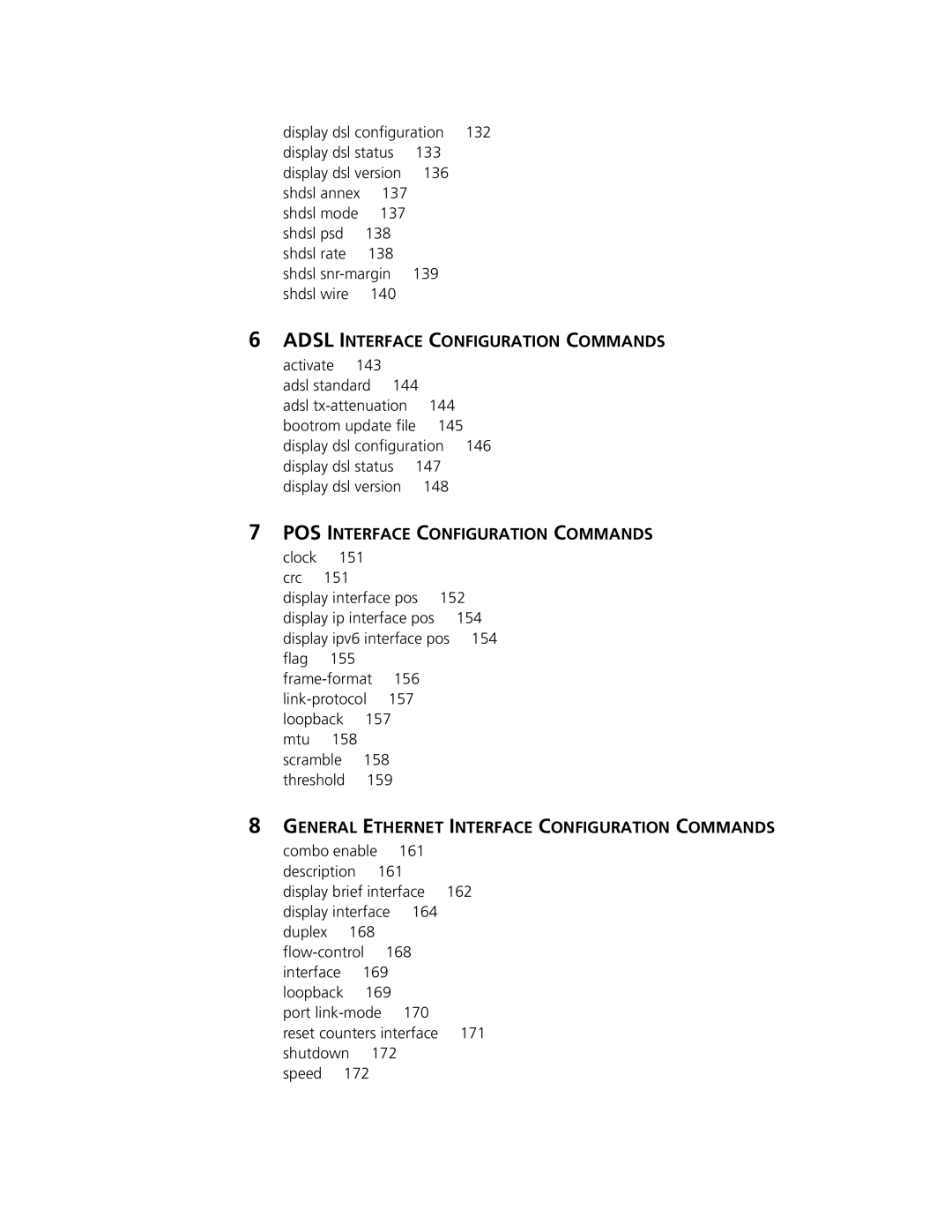 3Com MSR 30, MSR 50 manual Adsl Interface Configuration Commands, POS Interface Configuration Commands 