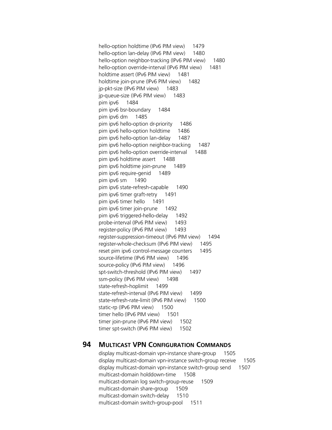 3Com MSR 30, MSR 50 Multicast VPN Configuration Commands, 1495, Display multicast-domain vpn-instance share-group, 1505 