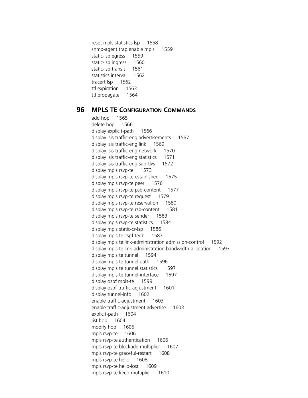 3Com MSR 30, MSR 50 manual Mpls TE Configuration Commands 