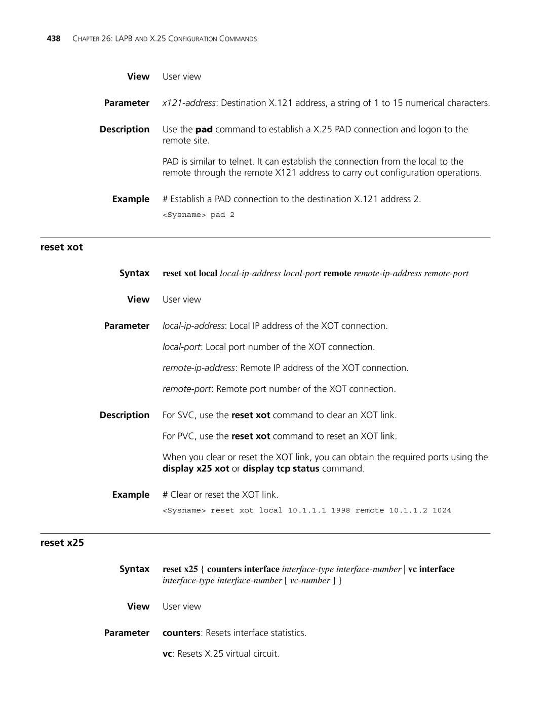 3Com MSR 30, MSR 50 manual Reset xot 