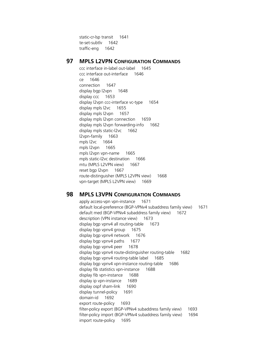 3Com MSR 30, MSR 50 manual Mpls L2VPN Configuration Commands, Mpls L3VPN Configuration Commands 