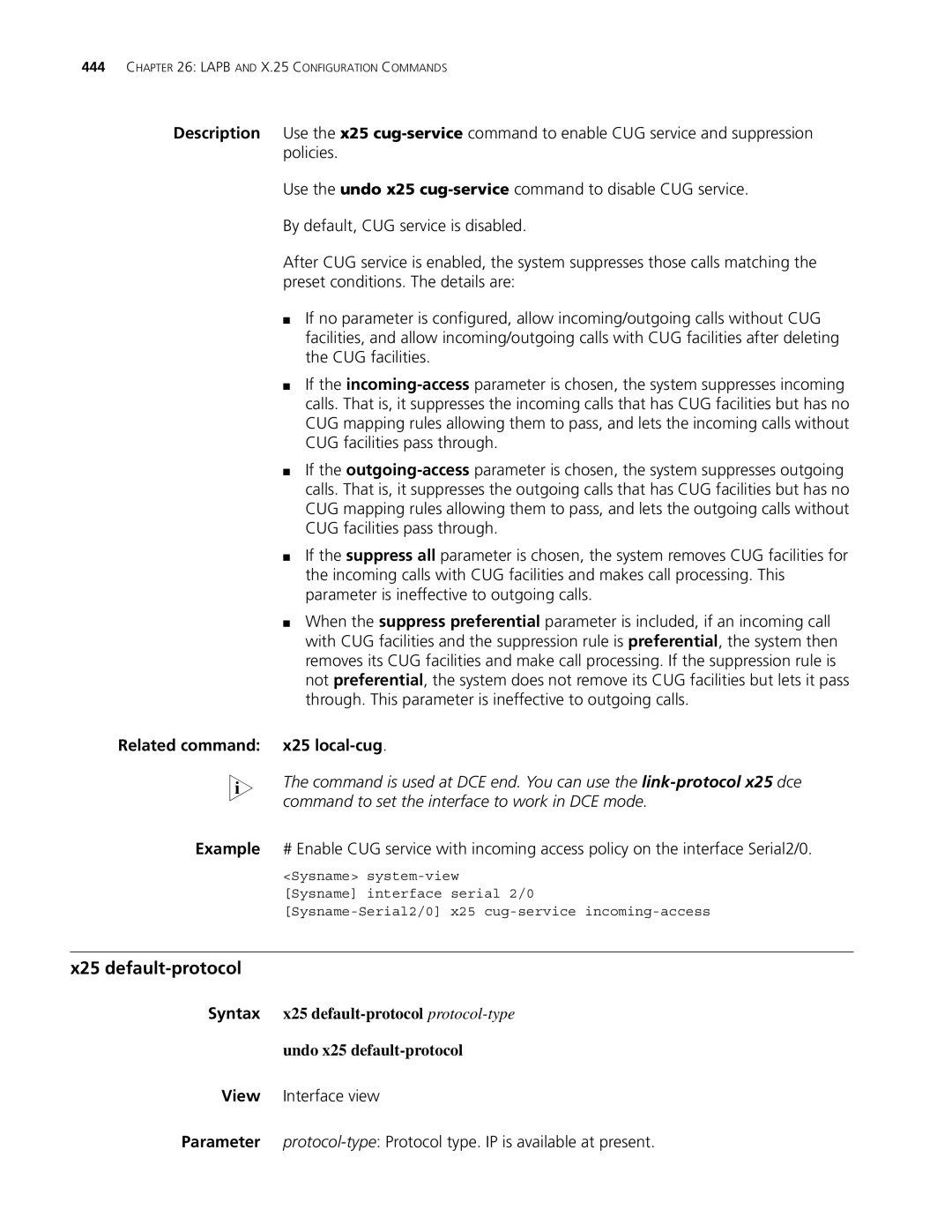 3Com MSR 30, MSR 50 manual X25 default-protocol, Related command x25 local-cug 