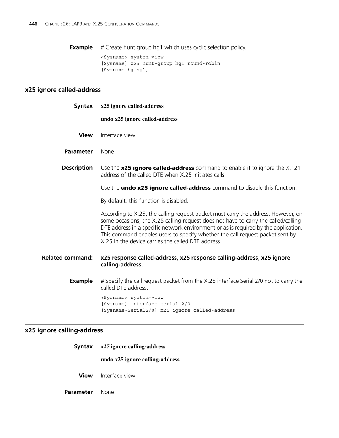 3Com MSR 30, MSR 50 manual X25 ignore called-address, X25 ignore calling-address 