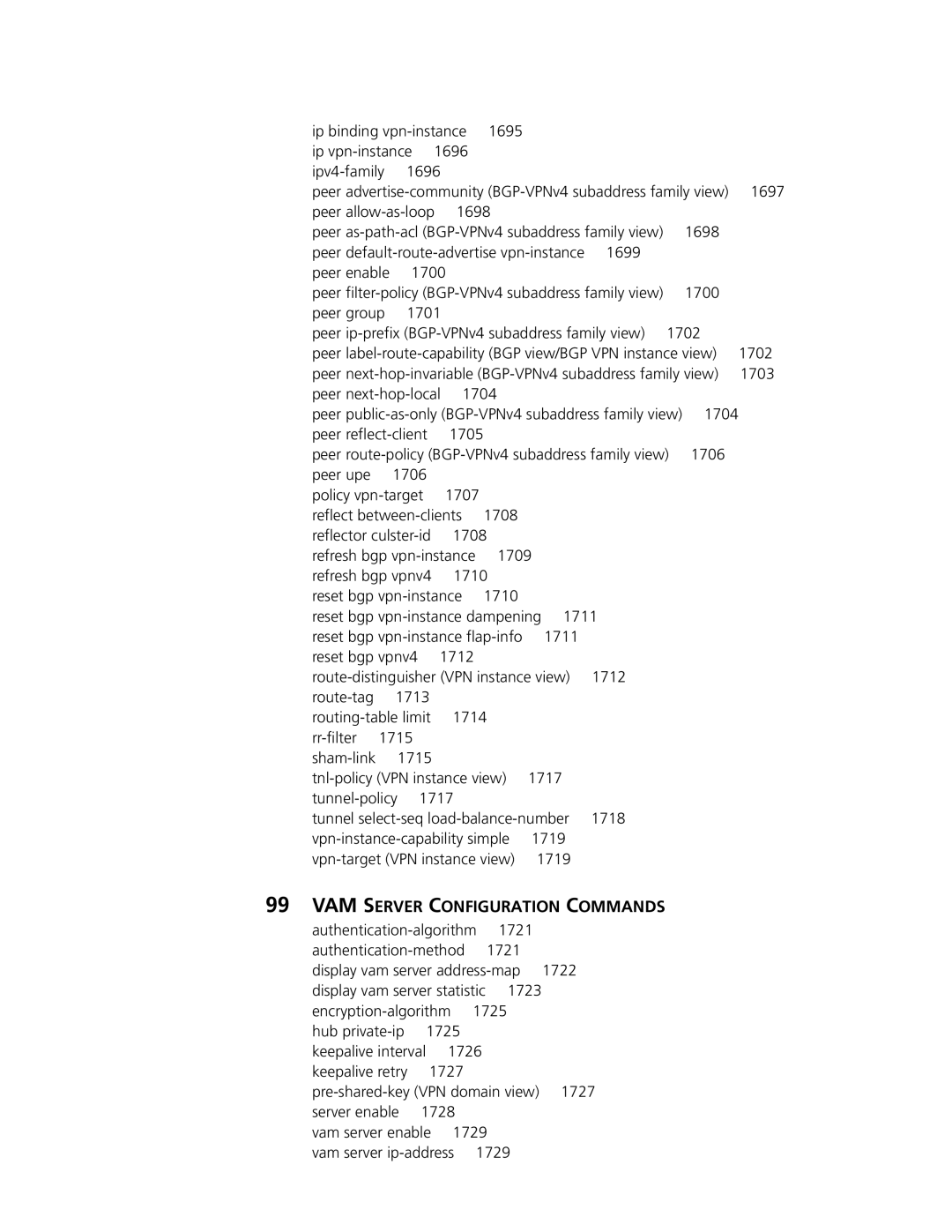 3Com MSR 50, MSR 30 manual VAM Server Configuration Commands, 1697 